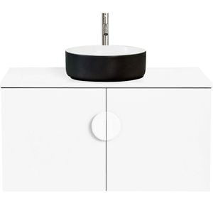 CIBO 900mm White Mornington Wall Hung Vanity with Black / White Basin and White Handle