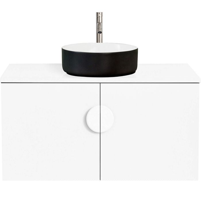 CIBO 900mm White Mornington Wall Hung Vanity with Black / White Basin and White Handle