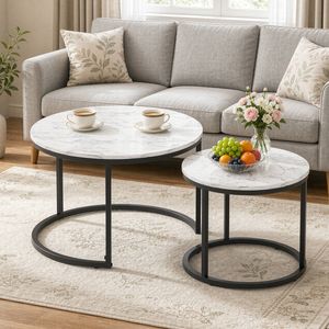 Ufurniture Set Of 2 Nesting Coffee Tables Round Side Table Center Table End Table