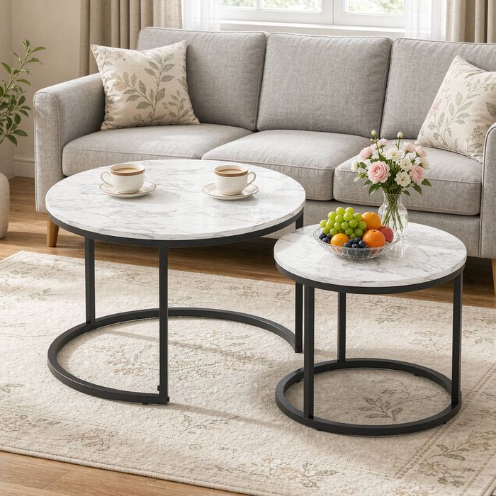 Ufurniture Set Of 2 Nesting Coffee Tables Round Side Table Center Table End Table