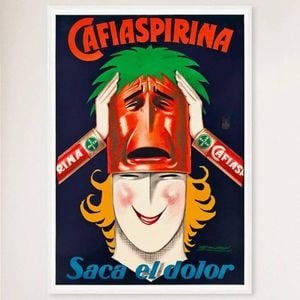 Galrie Cafiaspirina Saca el Dolor Vintage Advertising Poster Retro Wall Art, White Frame, A2 42 x 60cm (16 x 24inch)