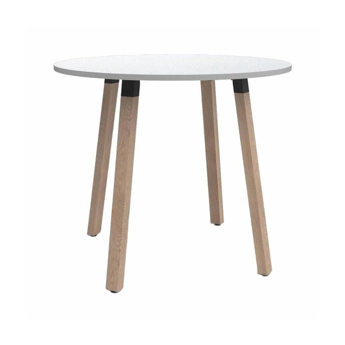 Olg Plantation Bar Leaner Solid Oak Frame White Top 900mm Diameter
