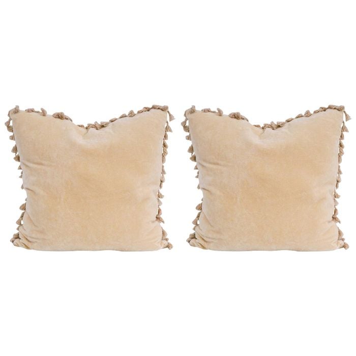 2PK LVD Velvet Tassels Cushion Pillow 50x50cm Square - Sand