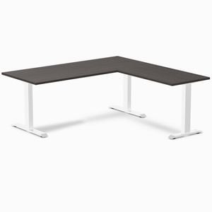 Desky Fixed Height Burnished Wood Melamine L-shape Office Desk 1800x1750mm White Frame