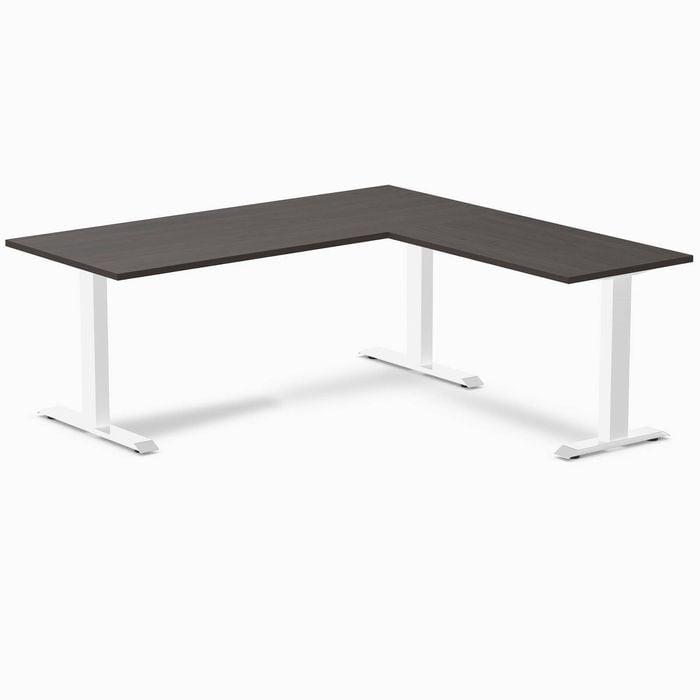 Desky Fixed Height Burnished Wood Melamine L-shape Office Desk 1800x1750mm White Frame