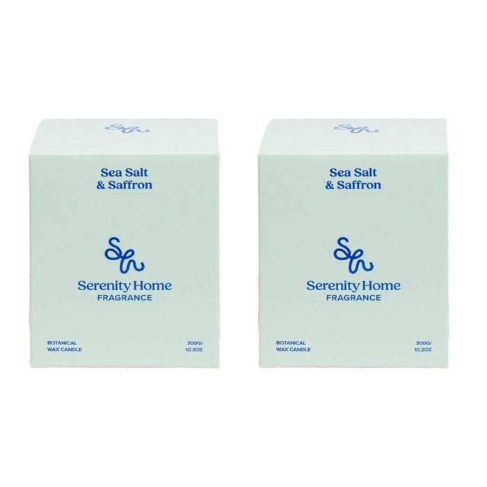 2PK Serenity Sea Salt and Saffron Scent Home Fragrance Candle Jar 300g