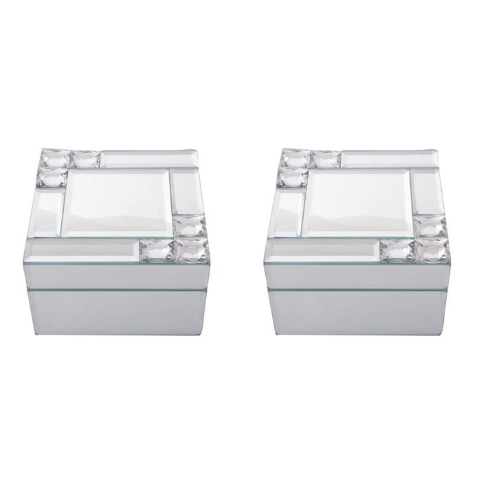 2PK Gibson Gifts Mirror Crystal Jewellery Box 12cm Square White