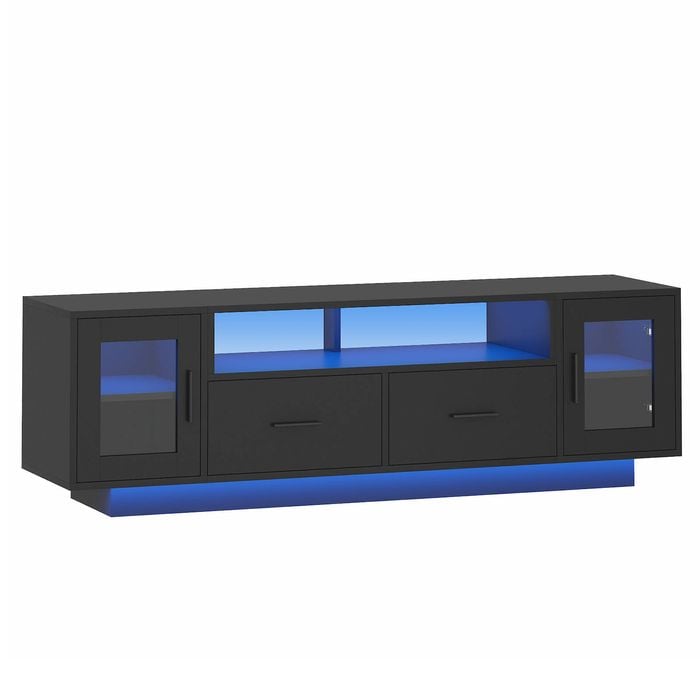 Advwin 140cm TV Cabinet LED Entertainment Unit Stand w/ Drawer & Door Media Console Table Black