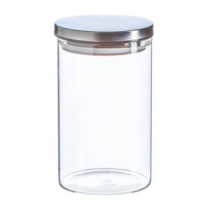 Argon Tableware Glass Storage Jar - Silver Lid - 1l - Modern Round Scandi Organisation Container Glass Jar