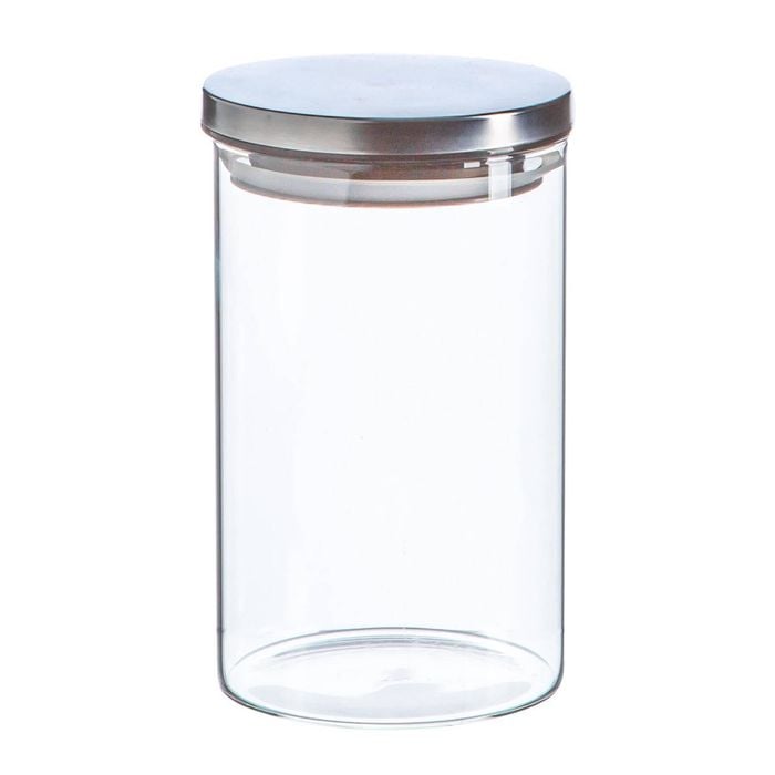 Argon Tableware Glass Storage Jar - Silver Lid - 1l - Modern Round Scandi Organisation Container Glass Jar