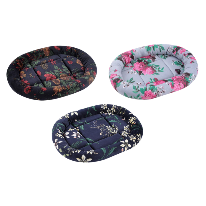 3 X Floral Oval Cat Dog Bed Soft Cozy Washable Warm Pet Bed 42x36x4cm
