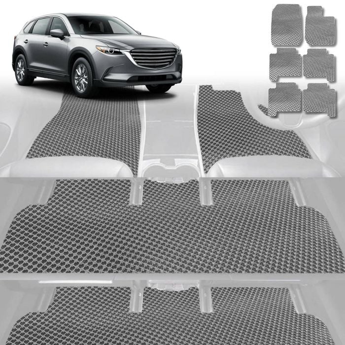 6D Diamond Car Floor Mats for Mazda CX-9 2007-2016-Ultimate Set-Grey-Outback GT
