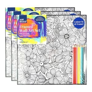 3x Art Boxd 31cm Framed Colour-in Wall Hanging Art Set W/ Coloured Pencil Assort