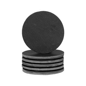 Argon Tableware 6x Linea Slate Coasters - Round Drink Coasters Black Stone Natural Slate Smooth Edge Drink Mat Cup Mats