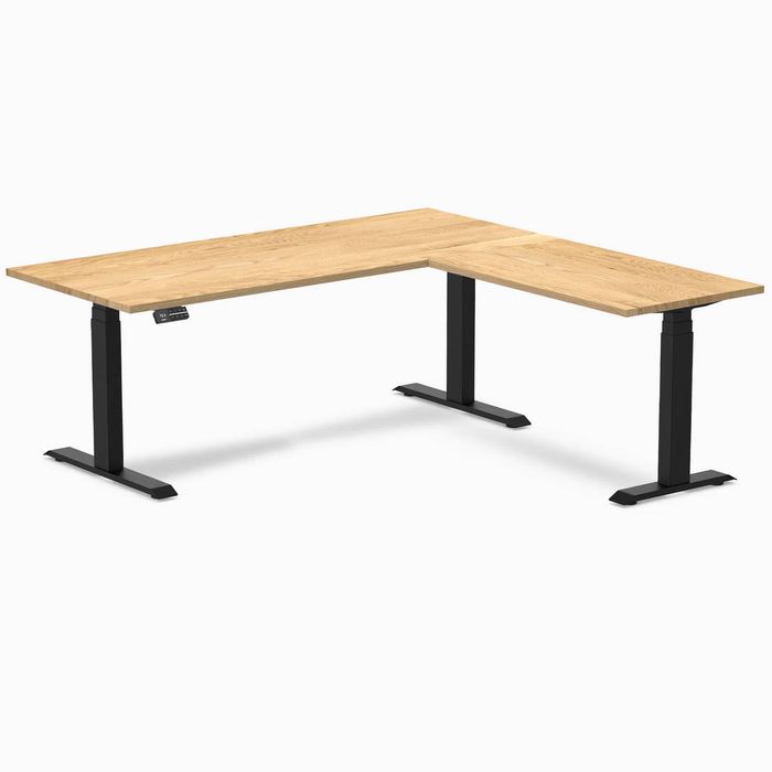 Desky Hardwood L-Shape Sit Stand Desk Matte Black Frame 180x175cm