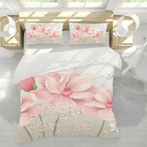 3D Pink Flowers 336 Bed Pillowcases Quilt Queen Size