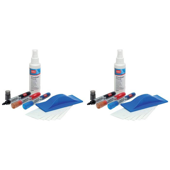 2x 5pc Nobo Whiteboard Kit W/ Liquid Cleaner Spray/dry-erase Markers/eraser