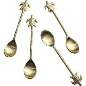 4pc LVD S/Steel/Brass Spoons Turtle Handle 14x3cm - Gold