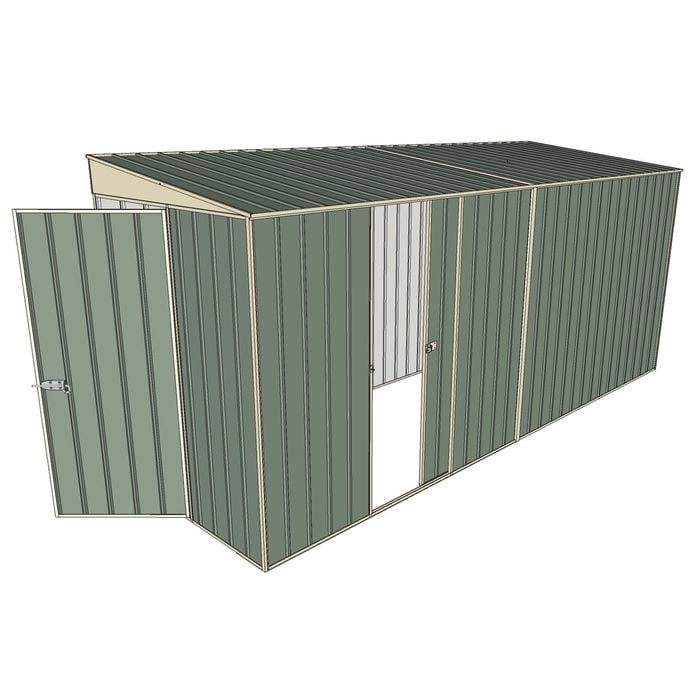 Build-a-Shed 1.5 x 4.5 x 2.0m Tunnel Shed Tunnel Hinged Door +1 Sliding Side Door - Green