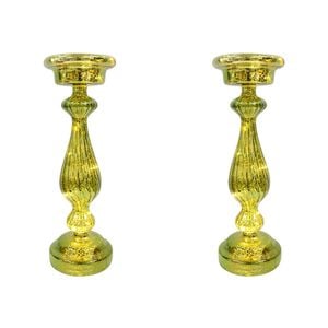 2PK Glass 34cm Taper Stick LED Candle Holder Decor - Moss