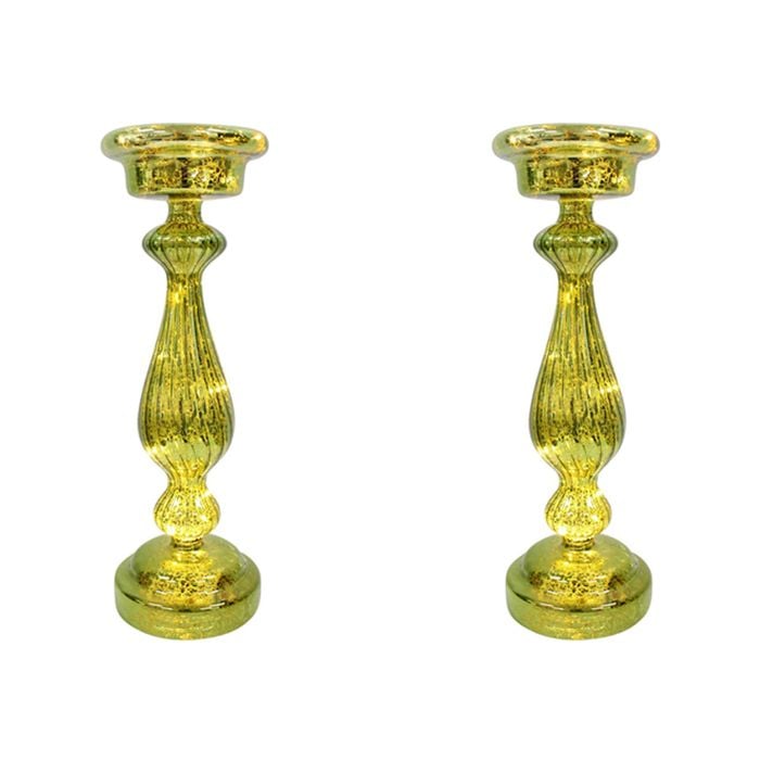 2PK Glass 34cm Taper Stick LED Candle Holder Decor - Moss