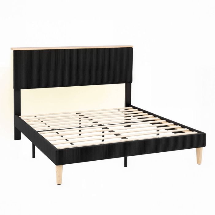 Artiss Double Bed Frame Adjustable Headboard Corduroy Velvet