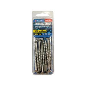 Zenith 10G x 65mm Stainless Steel 304 Square Drive External Timber Screw - 14 Pack