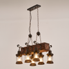 LumenSphere Vane 6-Light Retro Wood Pendant - Black Finish, Natural Wood Accents, E27 Base