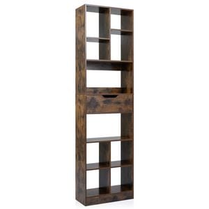 Costway 180cm Bookcase Drawer 10-cube Storage Organizer Rustic Brown