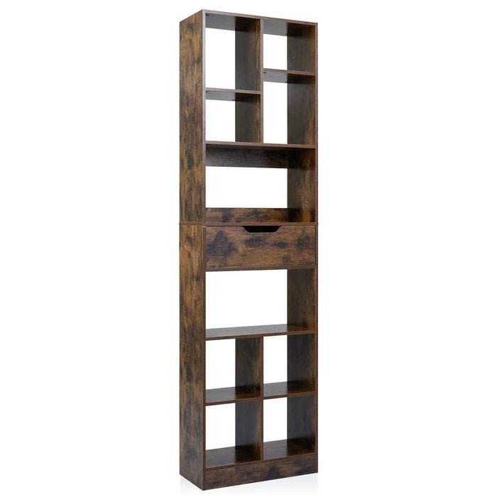 Costway 180cm Bookcase Drawer 10-cube Storage Organizer Rustic Brown