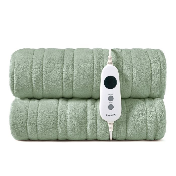 Dreamaker Kingston Coral Fleece Washable Electric Heated Throw Blanket Sage 180x200cm | Overheat Protection & Auto-off