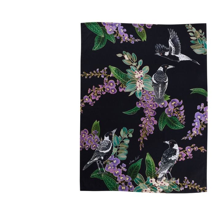 Maxwell & Williams Eloise Short Native Grace Magpie Cotton Tea Towel 50x70cm