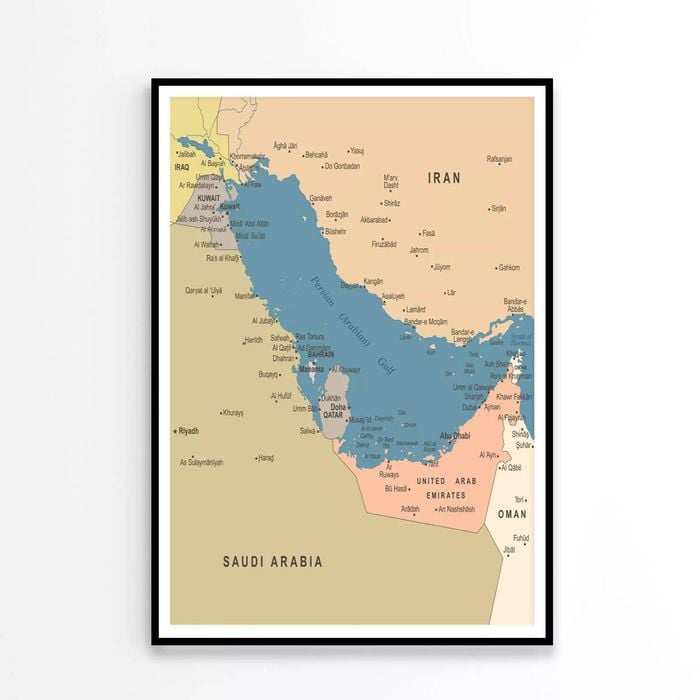 Persian Gulf Map  Print 100% Australian Made 90x120cm  (Poster)