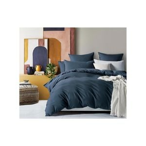 Gioia Casa Vintage Washed Cotton Queen Bed Quilt Cover Set - Dark Indigo