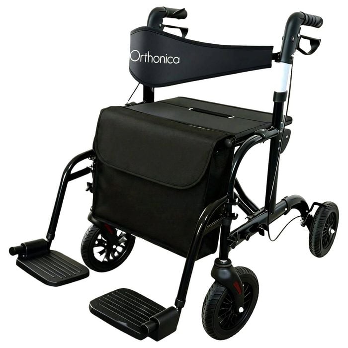 Orthonica Aluminium 2in1 Rollator Wheelchair with Foldable Frame Black & Silver