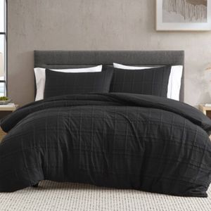 Ardor Subtle Textured Check Leonard Quilt Duvet Cover Set Single Black