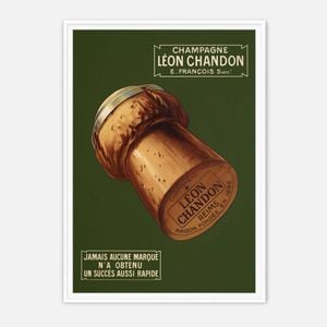 Galrie Léon Chandon Vintage Champagne Poster - Elegant French Art Print for Home Decor, White Frame, A3 30 x 42cm (12 x 16inch)