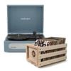 Crosley Voyager Bluetooth Portable Turntable, Washed Blue, Includes Record Storage Crate