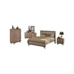 5 Pieces Bedroom Suite King Size Silver Brush in Acacia Wood Construction Bed, Bedside Table, Tallboy & Dresser