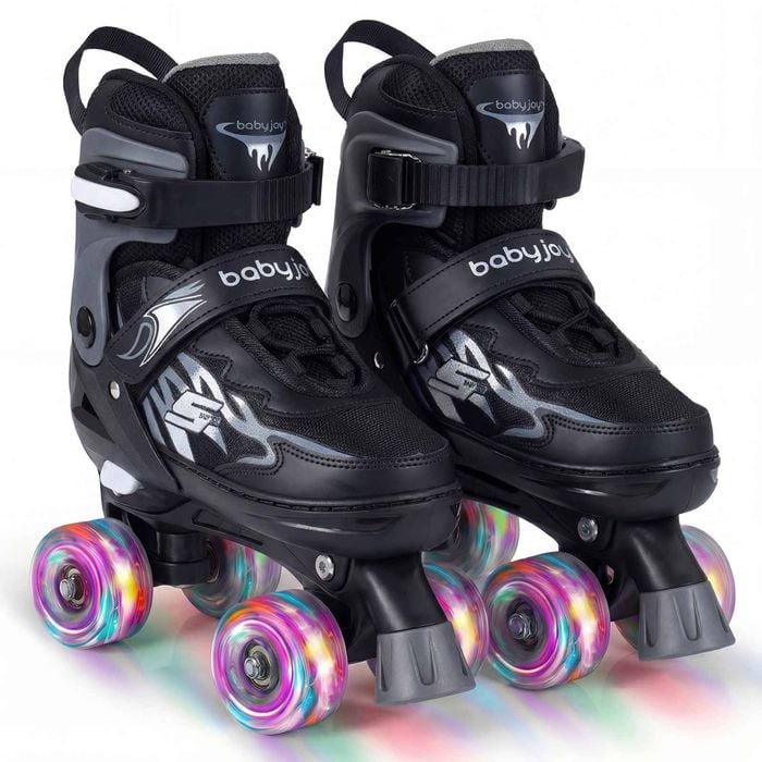 Costway Adjustable Roller Skates Quad Skating Shoes Beginner Age 7-9 Black