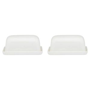 2PK Ecology Fine Bone China Canvas Butter Dish w/ Tray - White