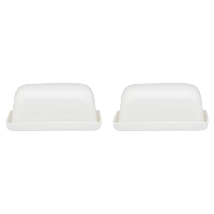 2PK Ecology Fine Bone China Canvas Butter Dish w/ Tray - White