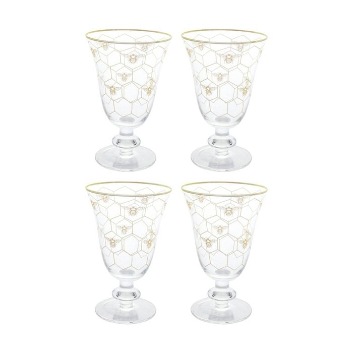 4pk Lvd Honeycomb Bee Wine/water Glass Barware/drinkware Decor 350ml 16x11x7.5cm