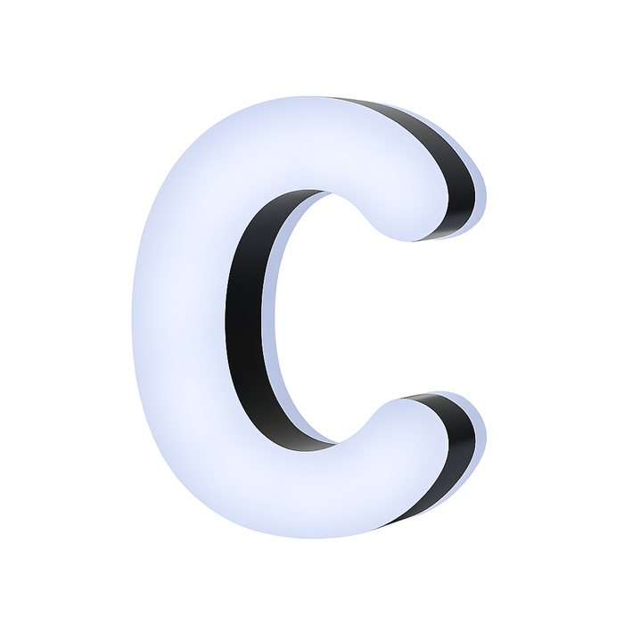 Lit Up 3D Led Letter C Illuminated Opal Acrylic 100mmHx92mmWx23mmD