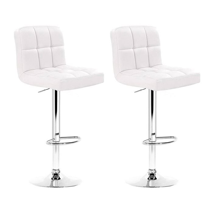 Homfurn Set Of 2 Adjustable Swivel Bar Stools Gas Lift White 68-81cm Seat Height Kitchen Home Bar Dining Room Cafe