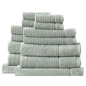 14pc Renee Taylor Cambridge 650GSM Textured Bath/Hand/Face Towel Mat Eucalyptus