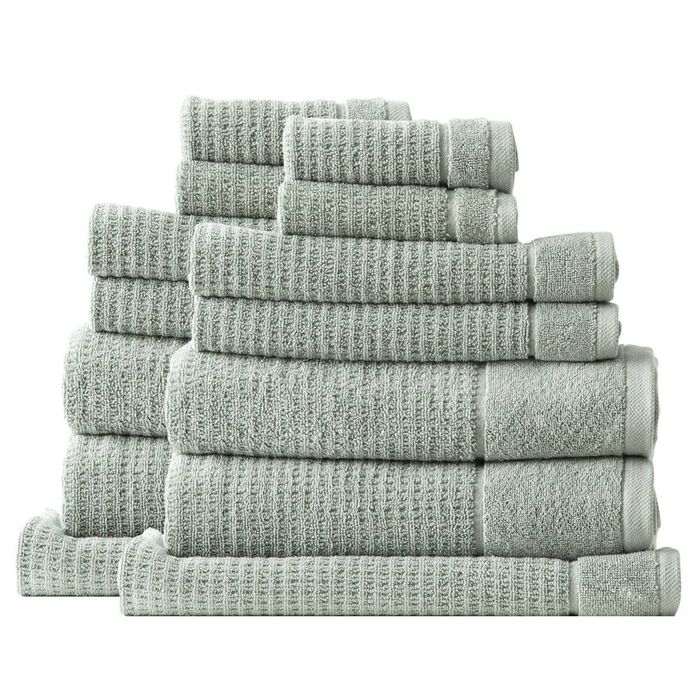 14pc Renee Taylor Cambridge 650GSM Textured Bath/Hand/Face Towel Mat Eucalyptus