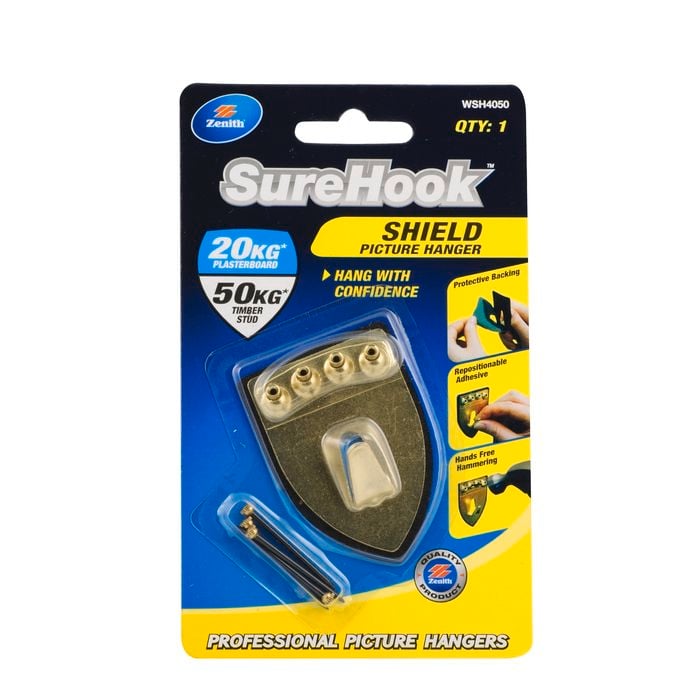 Zenith 20 / 50kg Brass Plated SureHook Shield Picture Hanger
