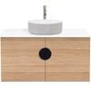 CIBO 900mm Oak Mornington Wall Hung Vanity With Light Grey / White Basin And Black Handle
