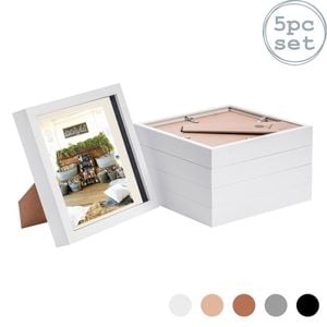 Nicola Spring 5 Piece 8 X 8 3d Shadow Box Photo Frame Set - Craft Display Picture Frame With 6 X 6 Mount - White